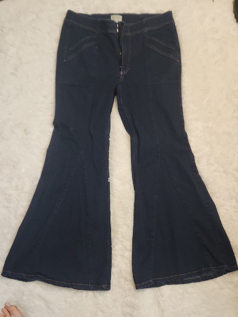 Pilcro Women's Dark Blue Slim Denim Jeans With Flare